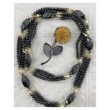 Vintage brooch and pearl and hematite necklace