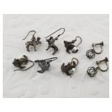 4 Pairs of sterling silver earrings: moose and sea
