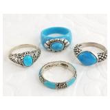 4 Sterling silver and turquoise rings: sizes 8, 8,