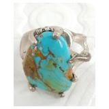 Vintage Sterling silver pawn style ring with turqu