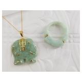 14kt Gold and 10kt gold jade jewelry, ring is size
