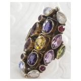 Sterling silver ring: with assorted gemstones, siz