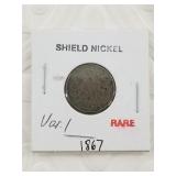 1867 Shield nickel variety I