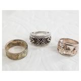 3 Sterling silver rings: sizes 9, 8, 8