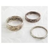 3 Sterling silver rings: sizes 8, 9, 8