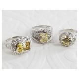 3 Sterling silver and CZ rings: sizes 8, 8, 6