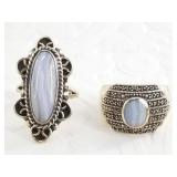 2 Sterling silver rings with moon stone: sizes 8,