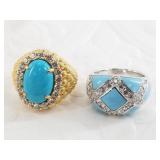 2 Sterling silver rings one is gold plate: sizes 7