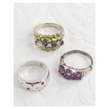 3 Sterling silver rings: sizes 8, 8, 7