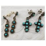 Lot with two pairs of silver and turquoise pawn st