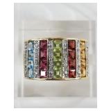 10kt Gold, diamond and gemstone ring, size 8 1/4,