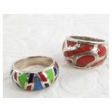 2 Sterling silver rings:  1 has green turquoise, s