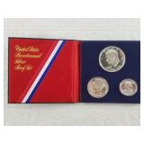 1976 S Bicentennial Dollar, half, and quarter with