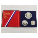 1976 S Bicentennial Dollar, half, and quarter with
