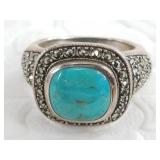 Sterling silver ring: with turquoise and marcasite