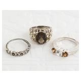 3 Sterling silver rings: sizes 7, 8, 8
