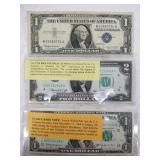 3 US Notes: 1957 silver certificate, $2 note, and