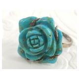 Sterling silver ring: with carved turquoise rose s