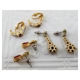 3 pairs of gold plate and garnet earrings, very we