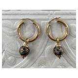 Pair of 14kt gold earrings with beautiful enameled