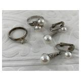 Silver tone and pearl jewelry