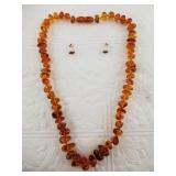 Hand tied amber necklace with pair of amber and st