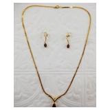 14kt Gold-plated garnet necklace and earring set