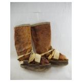 Pair of hand made seal skin stiffened muk luks wit