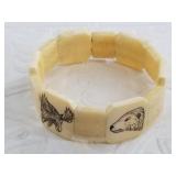 Ancient ivory scrimshawed stretch bracelet, unsign