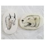 Two scrimmed platchets on old walrus ivory, both b