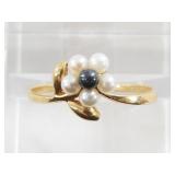 10kt Gold, black and white pearl ring, size 10, to