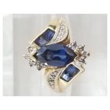 10kt Gold, diamond and sapphire ring,  it