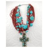 Sterling silver Howlite and coral statement neckla