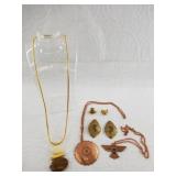 Lot of mostly gold toned costume jewelry