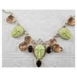 Sterling silver garnet and quartz necklace with ca