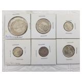 Variety of Swiss silver coins:  1951 5 Franc, 1941