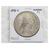1898 O Morgan silver dollar, low to mid mint state