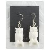 Sterling silver  and carved bone pair of earrings