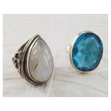 2 Sterling silver rings  1 with moonstone size 7,