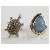 2 Sterling silver rings  sizes 7, 8