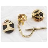 10kt Gold pendant and pins, pendant has an onyx ba