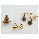 10kt Gold and jade earrings with a 10kt gold pin,