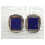 Vintage clip on pair of sterling silver and lapis