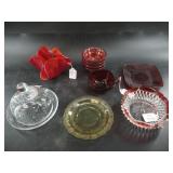 Vintage cranberry glass lot with an artisan glass