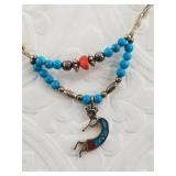 Sterling silver, turquoise and coral pawn style ne
