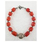 Statement necklace with artisan beads, and silver