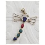 Sterling silver, ruby, emerald and sapphire pendan
