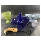 Frosted green glass vase and more