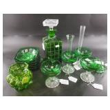 Service for 5 emerald green vintage decanter, stem