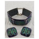 Vintage enameled bracelet and earrings set